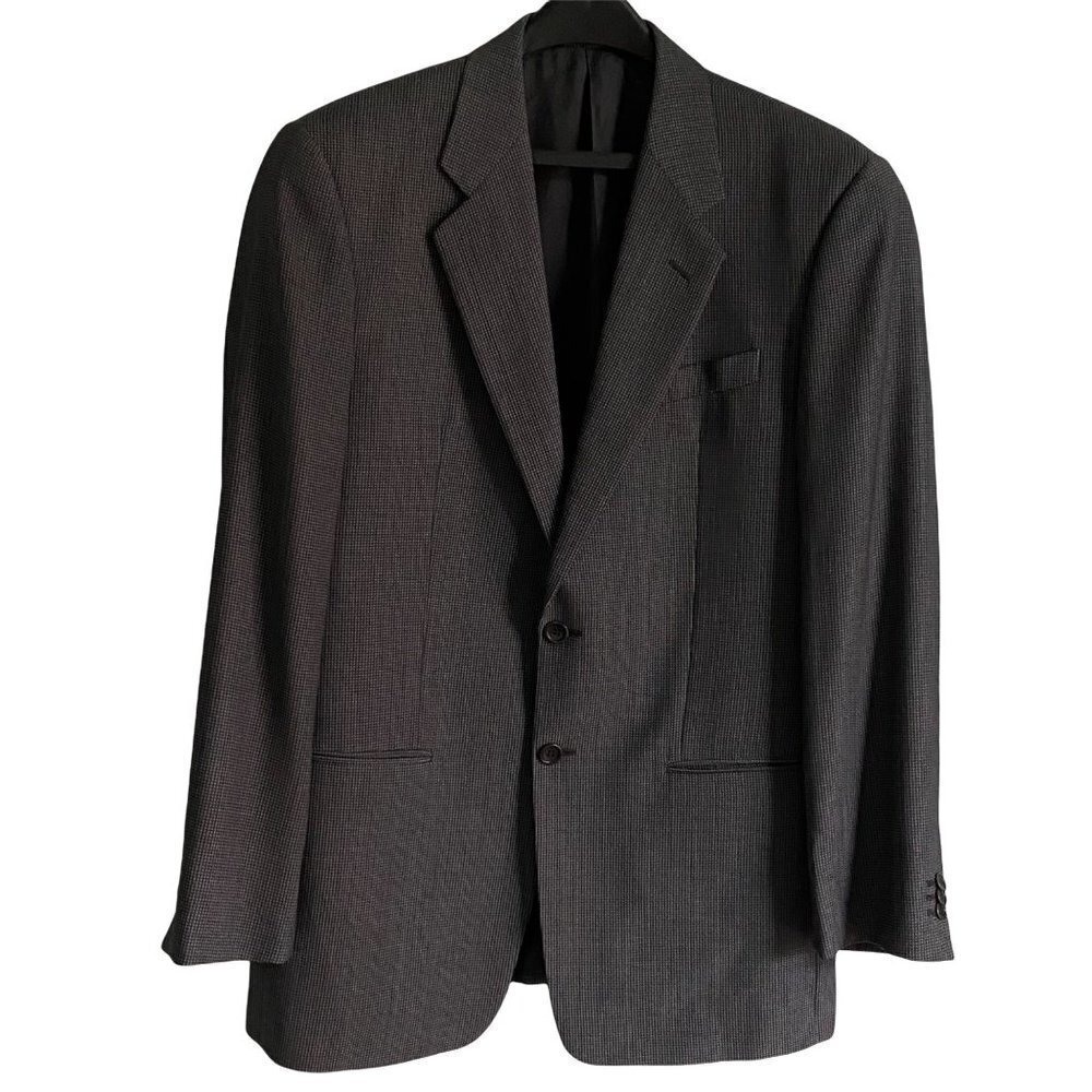Armani Collezioni Classic Charcoal Gray Houndstooth Wool Blazer Professional 40R